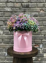 Цветочная композиция из Гипсофила и Розы в шляпной коробке в Тоцкое