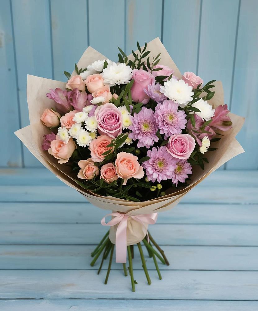 Букет цветов из: Хризантемы, Розы и Альстромерии в Тоцкое